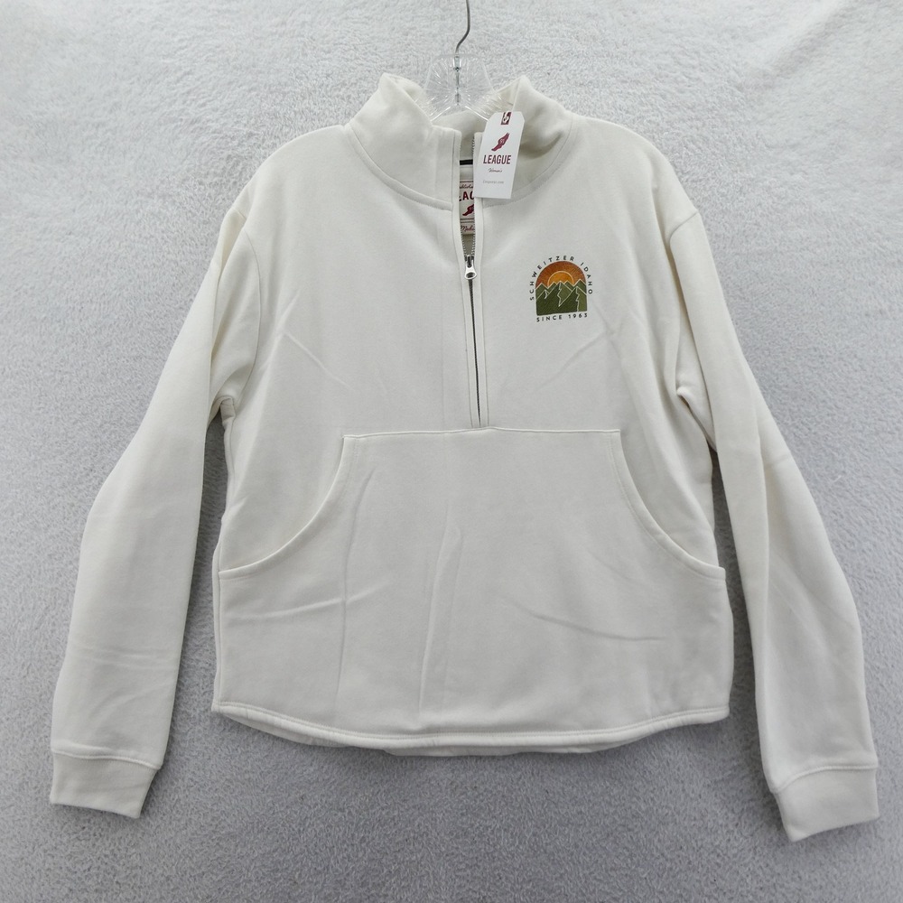 League‎ Sweatshirt Womens Medium Schweitzer Idaho Cream 1/4 Zip Pullover Cotton